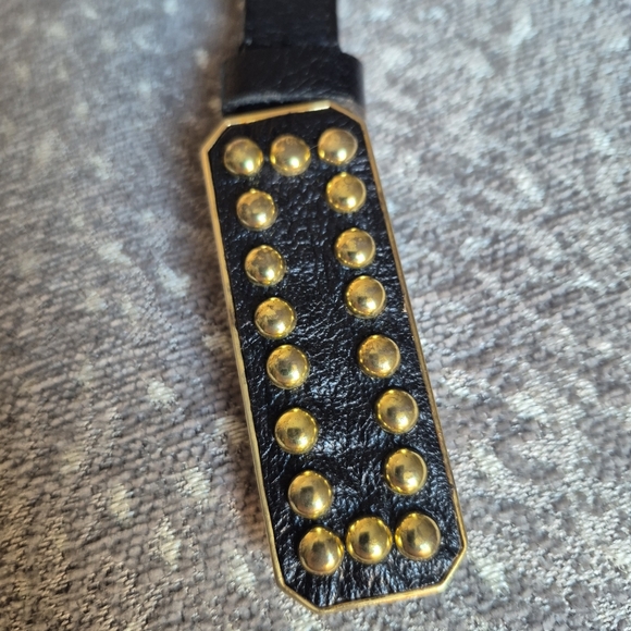 OSCAR DE LA RENTA Black Leather Belt with Gold Studs SIZE M - Picture 9 of 9